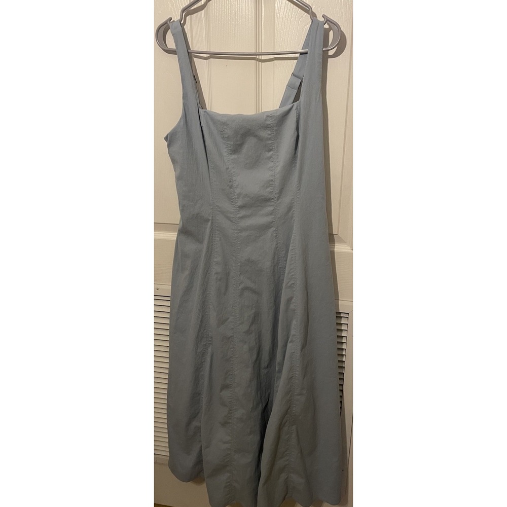 Abercrombie & Fitch Mila Midi Dress L Blue Cotton Square neck A Line - Picture 3 of 8